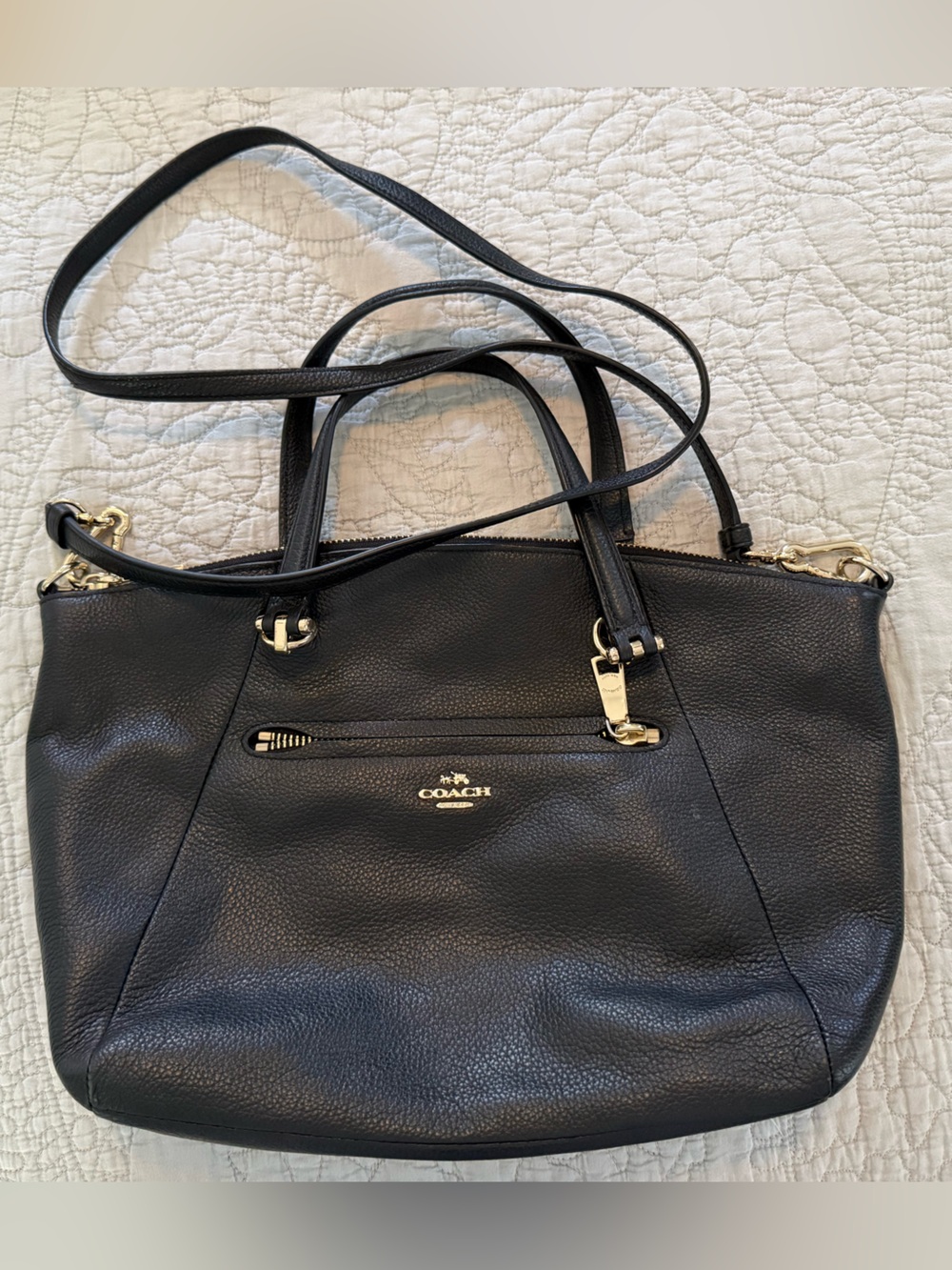 Coach Black Pebbled Leather Satchel with Gold Hardware